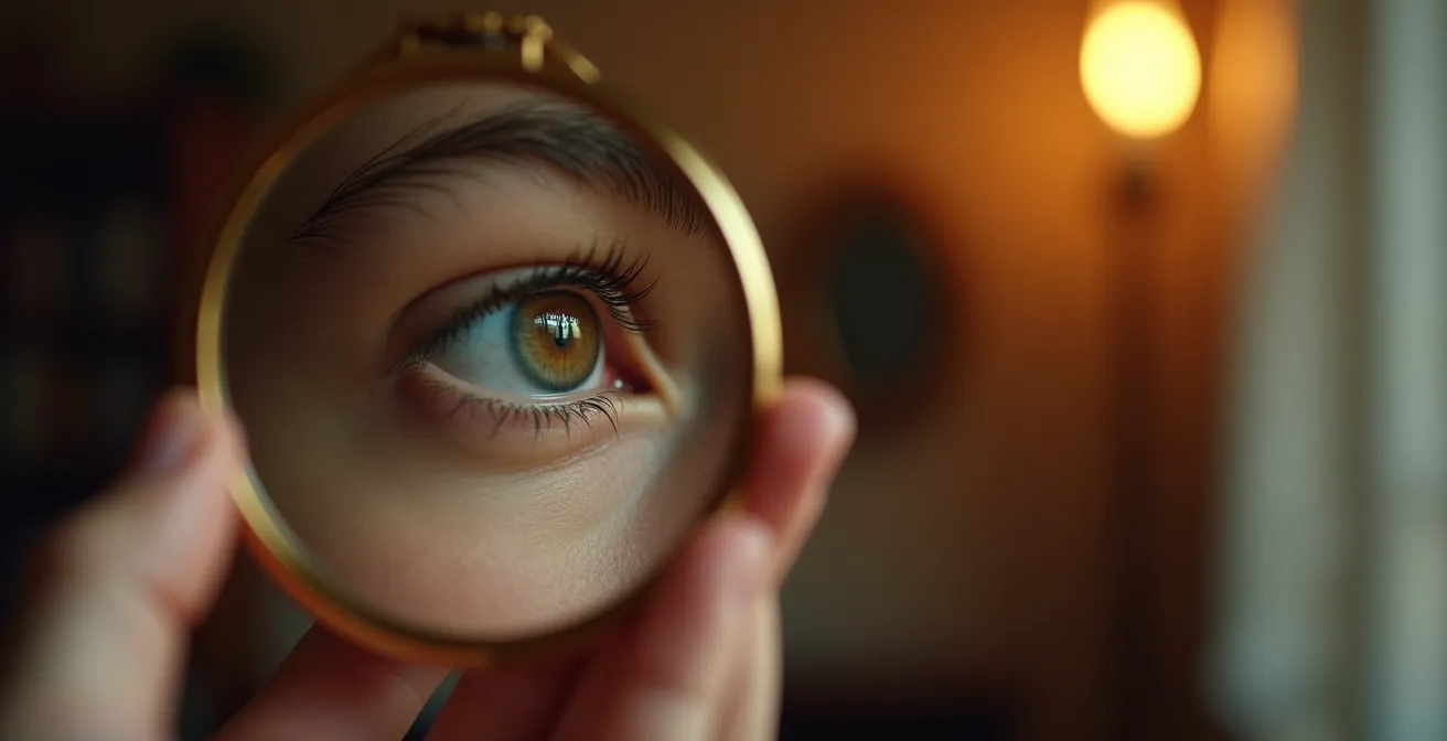 Personne en introspection devant un miroir dans un contexte méditatif